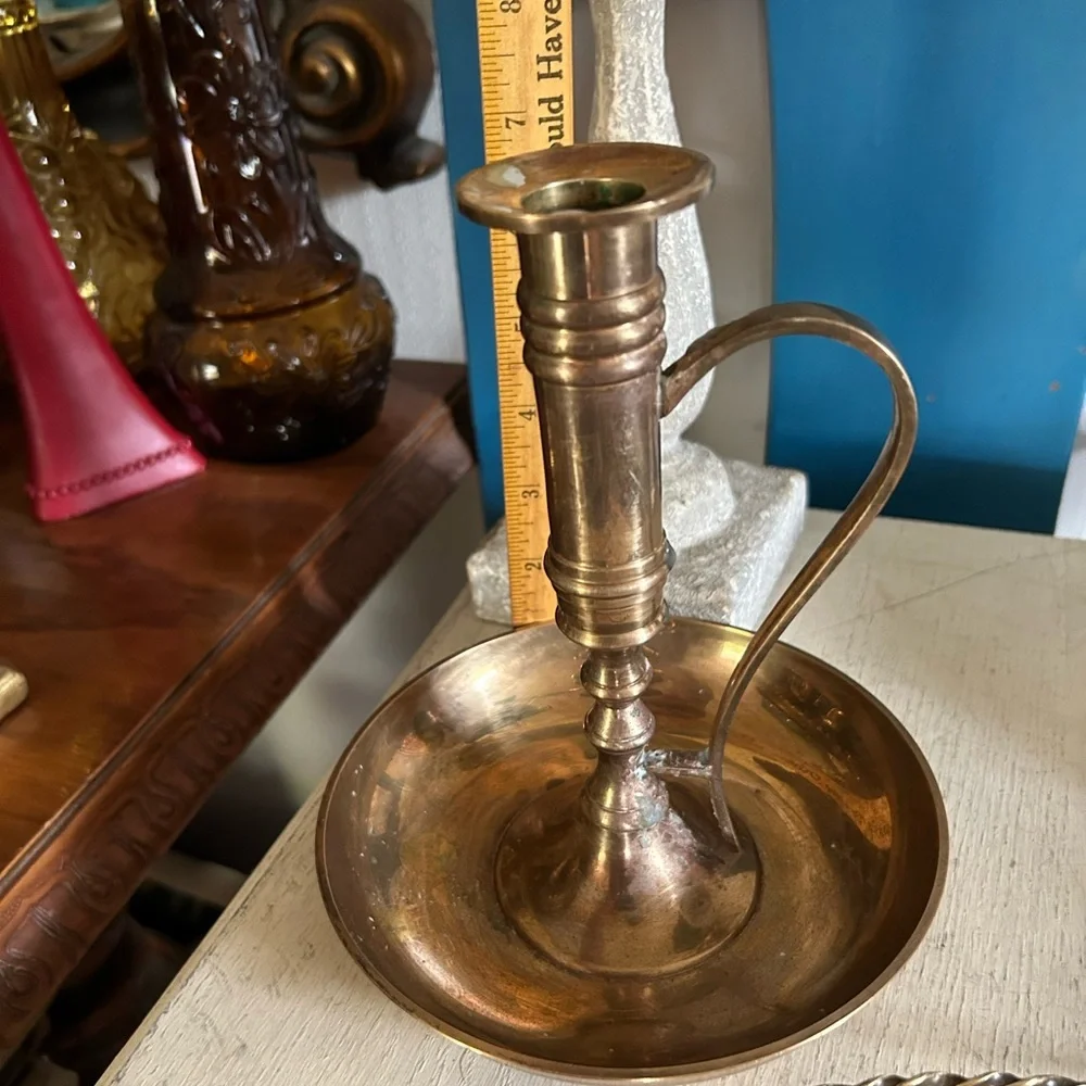 Vintage Solid Brass Candleholder & Snuffer